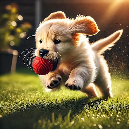 img "a dog with a ball in its mouth"
