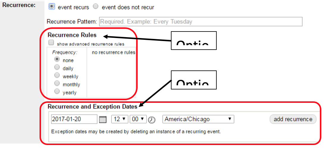 recurrence rules exceptions