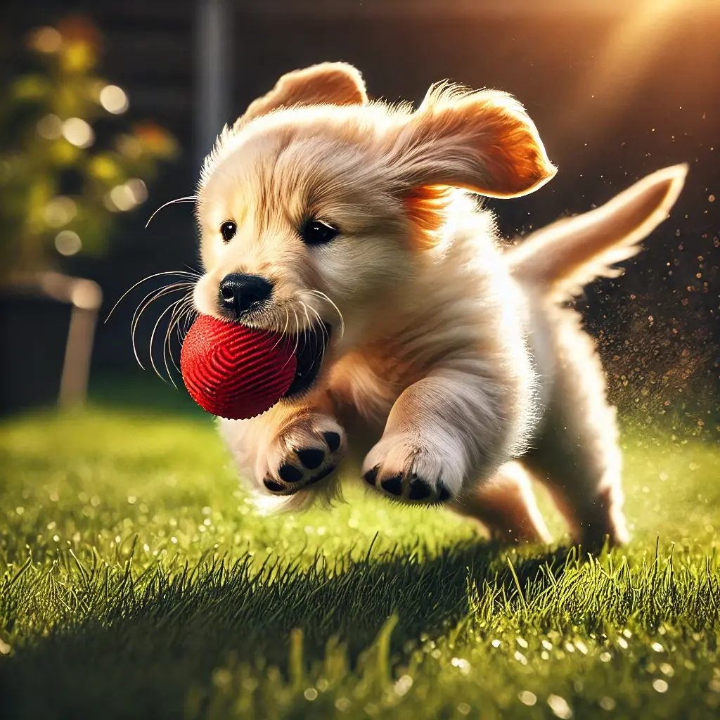 img "a dog with a ball in its mouth"